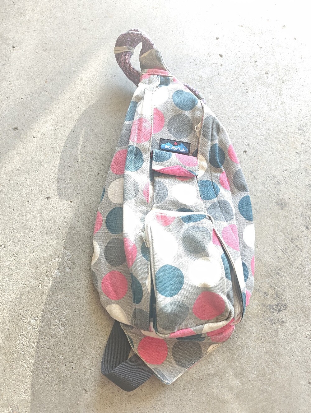 KAVU Polka Dot Multicolor Sling Bag Crossbody Zip Pockets Adjustable Strap